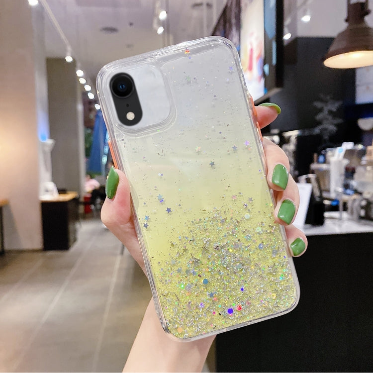 جراب هاتف TPU لامع متدرج الألوان مرصع بالنجوم، مناسب لأجهزة iPhone XS / X، iPhone XR، iPhone XS Max، iPhone 8 Plus / 7 Plus، iPhone 6s Plus / 6 Plus، iPhone 6s / 6