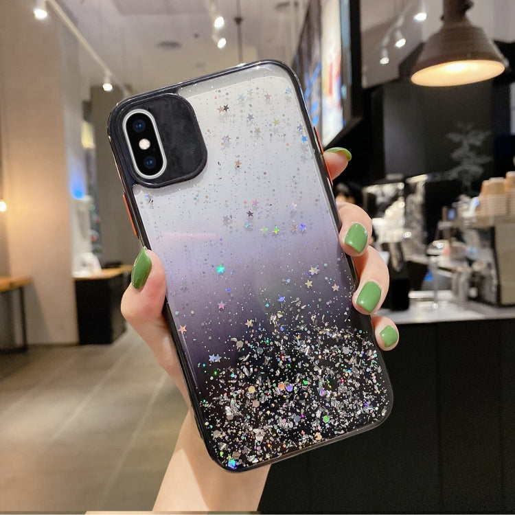 جراب هاتف TPU لامع متدرج الألوان مرصع بالنجوم، مناسب لأجهزة iPhone XS / X، iPhone XR، iPhone XS Max، iPhone 8 Plus / 7 Plus، iPhone 6s Plus / 6 Plus، iPhone 6s / 6