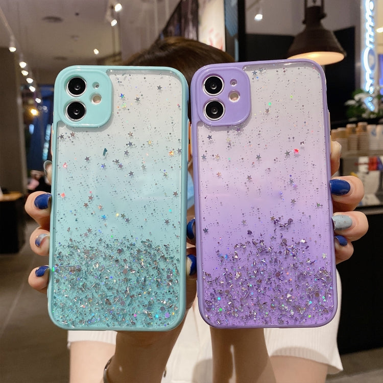 جراب هاتف TPU لامع متدرج الألوان مرصع بالنجوم، مناسب لأجهزة iPhone XS / X، iPhone XR، iPhone XS Max، iPhone 8 Plus / 7 Plus، iPhone 6s Plus / 6 Plus، iPhone 6s / 6