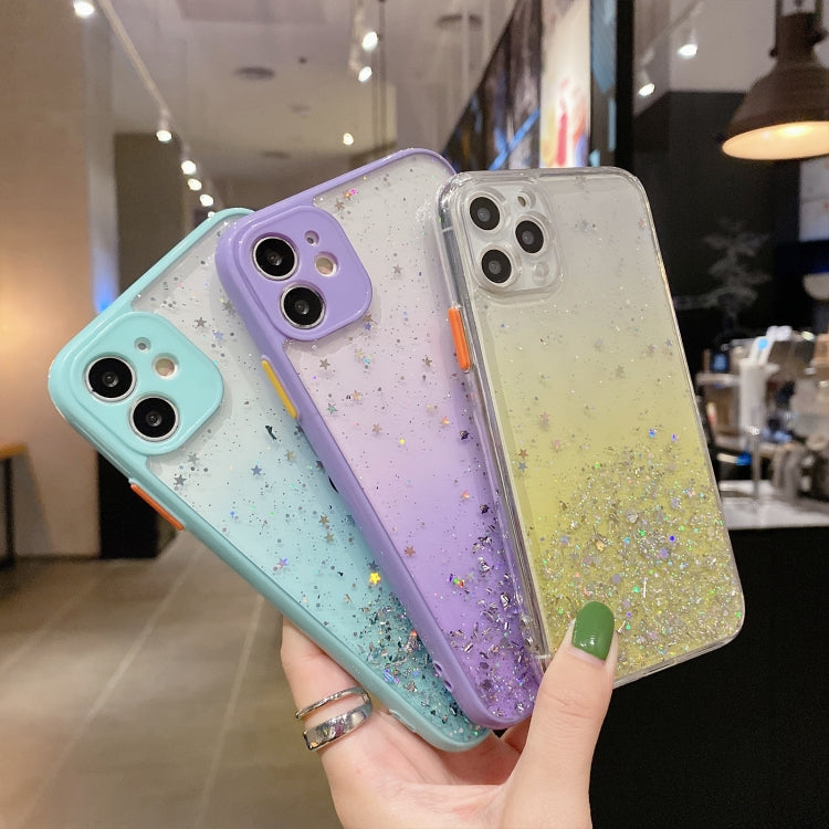جراب هاتف TPU لامع متدرج الألوان مرصع بالنجوم، مناسب لأجهزة iPhone XS / X، iPhone XR، iPhone XS Max، iPhone 8 Plus / 7 Plus، iPhone 6s Plus / 6 Plus، iPhone 6s / 6