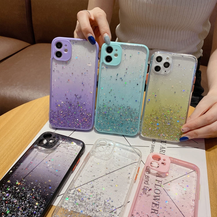 جراب هاتف TPU لامع متدرج الألوان مرصع بالنجوم، مناسب لأجهزة iPhone XS / X، iPhone XR، iPhone XS Max، iPhone 8 Plus / 7 Plus، iPhone 6s Plus / 6 Plus، iPhone 6s / 6