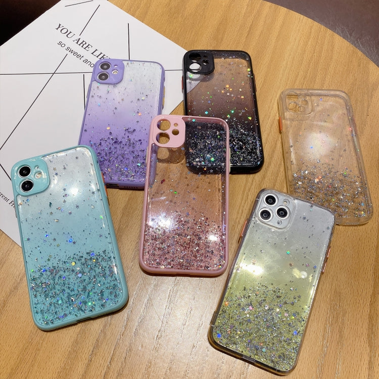 جراب هاتف TPU لامع متدرج الألوان مرصع بالنجوم، مناسب لأجهزة iPhone XS / X، iPhone XR، iPhone XS Max، iPhone 8 Plus / 7 Plus، iPhone 6s Plus / 6 Plus، iPhone 6s / 6