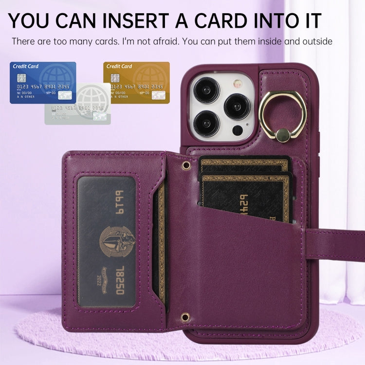 Horizontal Card Bag Ring Holder Phone Case with Dual Lanyard, For iPhone 13, For iPhone 12, For iPhone 12 Pro Max, For iPhone 12 Pro, For iPhone 11 Pro Max, For iPhone 11