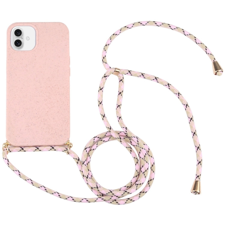 جراب هاتف مقاوم للصدمات من مادة TPU من قش القمح مع حبل للرقبة، لهاتف iPhone 16 Pro Max، وiPhone 16 Pro، وiPhone 16 Plus