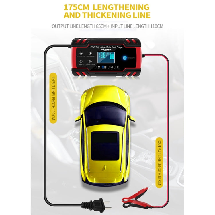 ANHTCzyx 12V 8A / 24V 4A Automobile Battery Charger Motorcycle Battery Repair Type AGM, US Plug (Red), EU Plug (Red), UK Plug (Red), AU Plug (Red)