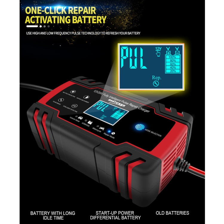 ANHTCzyx 12V 8A / 24V 4A Automobile Battery Charger Motorcycle Battery Repair Type AGM, US Plug (Red), EU Plug (Red), UK Plug (Red), AU Plug (Red)