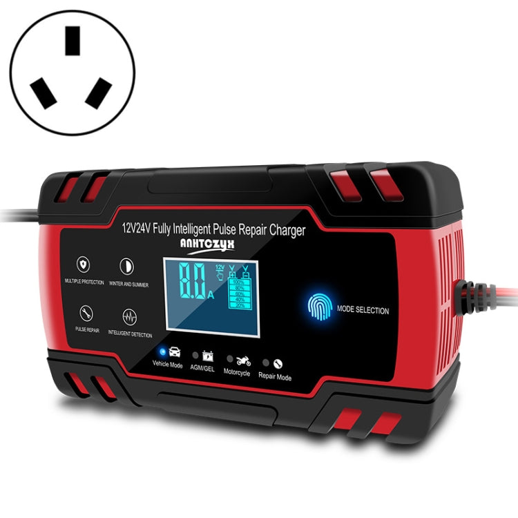 ANHTCzyx 12V 8A / 24V 4A Automobile Battery Charger Motorcycle Battery Repair Type AGM, US Plug (Red), EU Plug (Red), UK Plug (Red), AU Plug (Red)