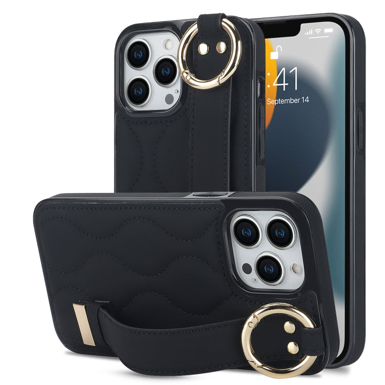 Non-slip Full Coverage Ring PU Phone Case with Wristband, For iPhone 14 Pro, For iPhone 14 Pro Max, For iPhone 13 Pro Max