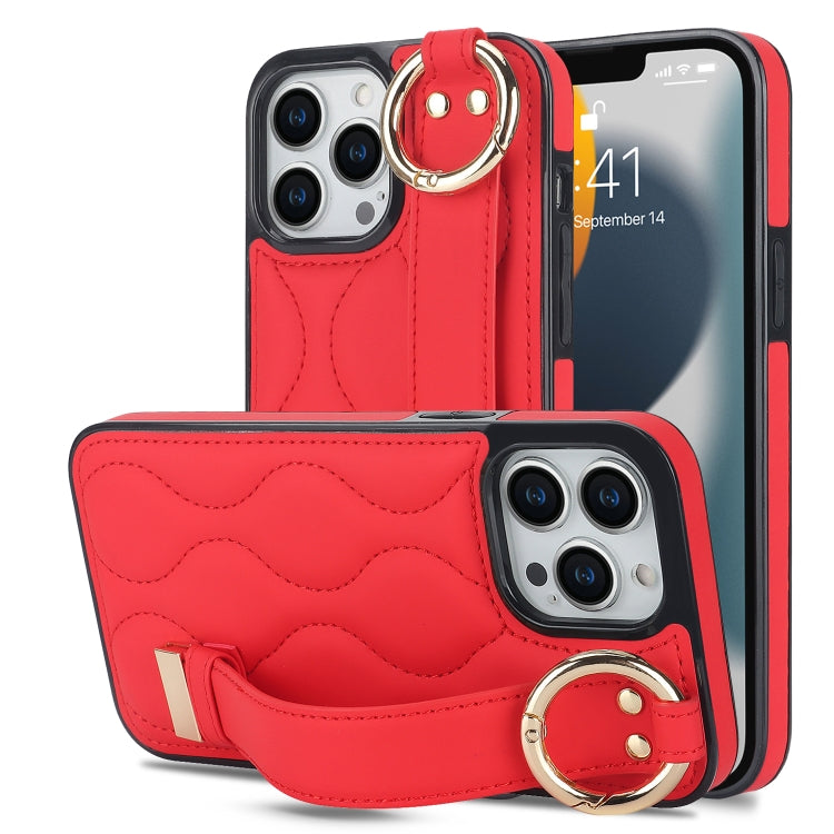 Non-slip Full Coverage Ring PU Phone Case with Wristband, For iPhone 14 Pro, For iPhone 14 Pro Max, For iPhone 13 Pro Max