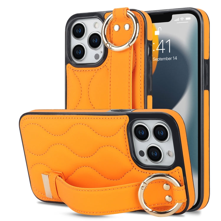 Non-slip Full Coverage Ring PU Phone Case with Wristband, For iPhone 14 Pro, For iPhone 14 Pro Max, For iPhone 13 Pro Max