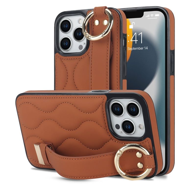 Non-slip Full Coverage Ring PU Phone Case with Wristband, For iPhone 14 Pro, For iPhone 14 Pro Max, For iPhone 13 Pro Max