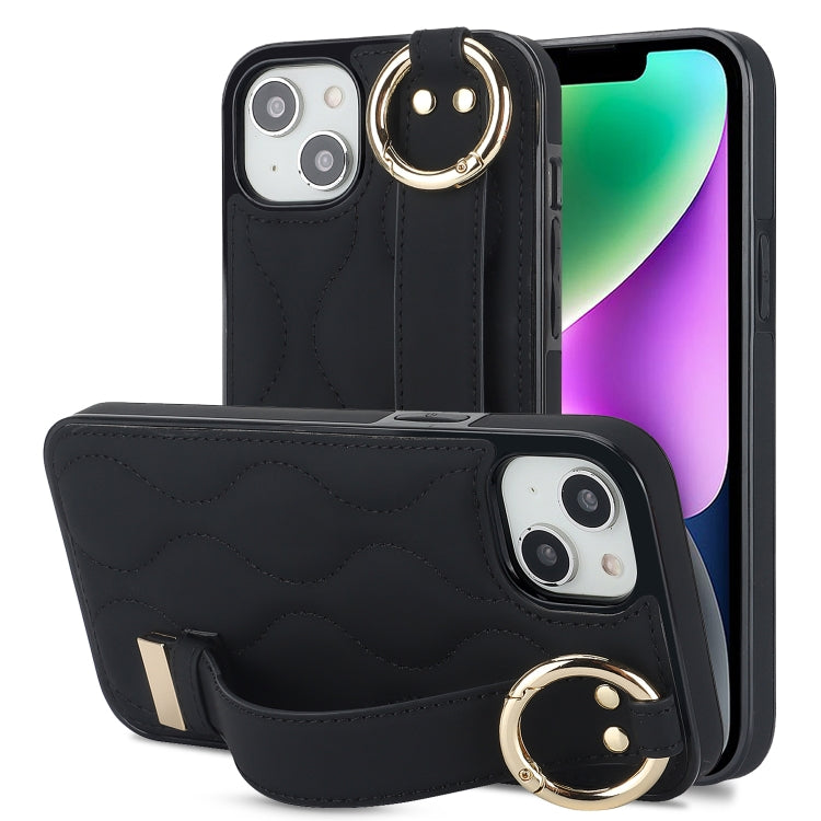 Non-slip Full Coverage Ring PU Phone Case with Wristband, For iPhone 16, For iPhone 14 Plus, For iPhone 14