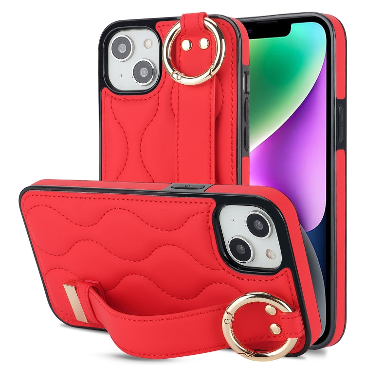 Non-slip Full Coverage Ring PU Phone Case with Wristband, For iPhone 16, For iPhone 14 Plus, For iPhone 14