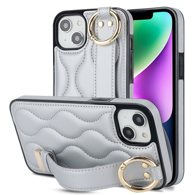 Non-slip Full Coverage Ring PU Phone Case with Wristband, For iPhone 16, For iPhone 14 Plus, For iPhone 14