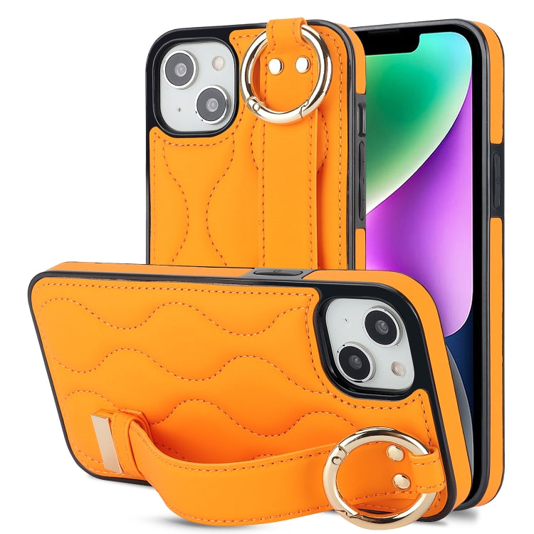 Non-slip Full Coverage Ring PU Phone Case with Wristband, For iPhone 16, For iPhone 14 Plus, For iPhone 14