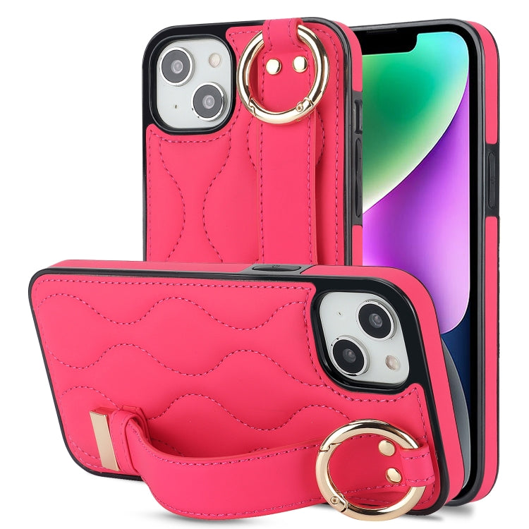 Non-slip Full Coverage Ring PU Phone Case with Wristband, For iPhone 16, For iPhone 14 Plus, For iPhone 14