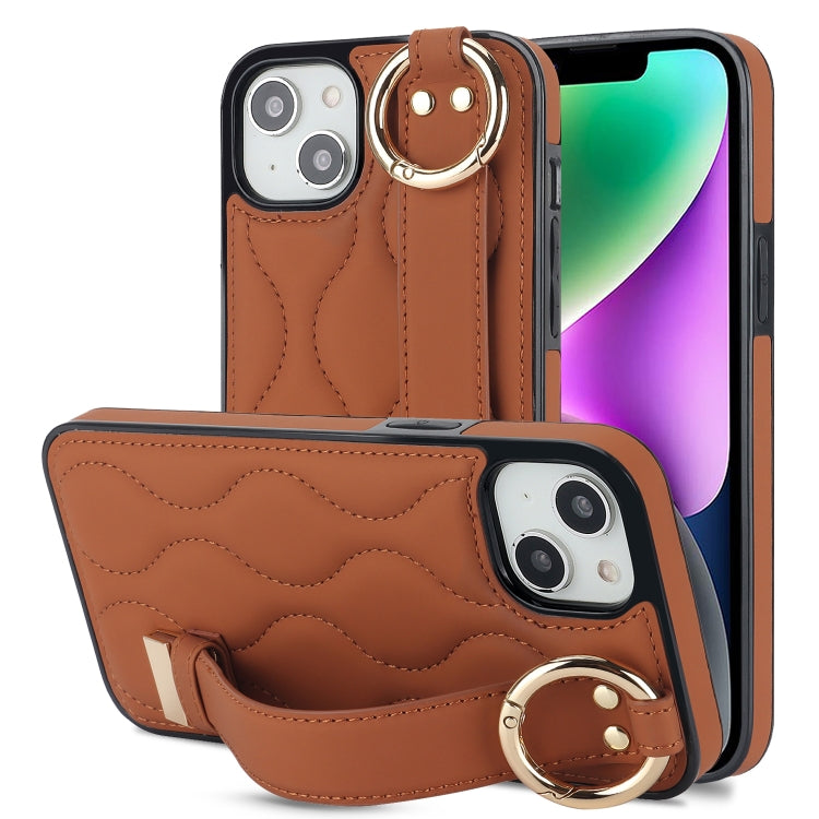 Non-slip Full Coverage Ring PU Phone Case with Wristband, For iPhone 16, For iPhone 14 Plus, For iPhone 14