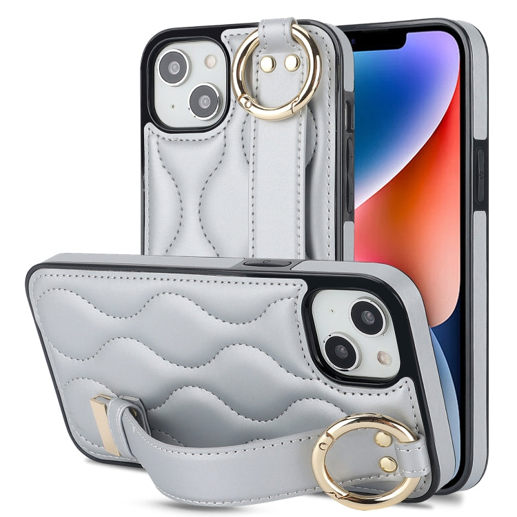 Non-slip Full Coverage Ring PU Phone Case with Wristband, For iPhone 16, For iPhone 14 Plus, For iPhone 14