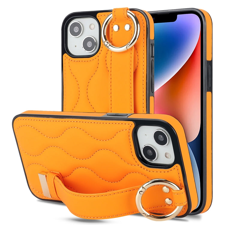 Non-slip Full Coverage Ring PU Phone Case with Wristband, For iPhone 16, For iPhone 14 Plus, For iPhone 14