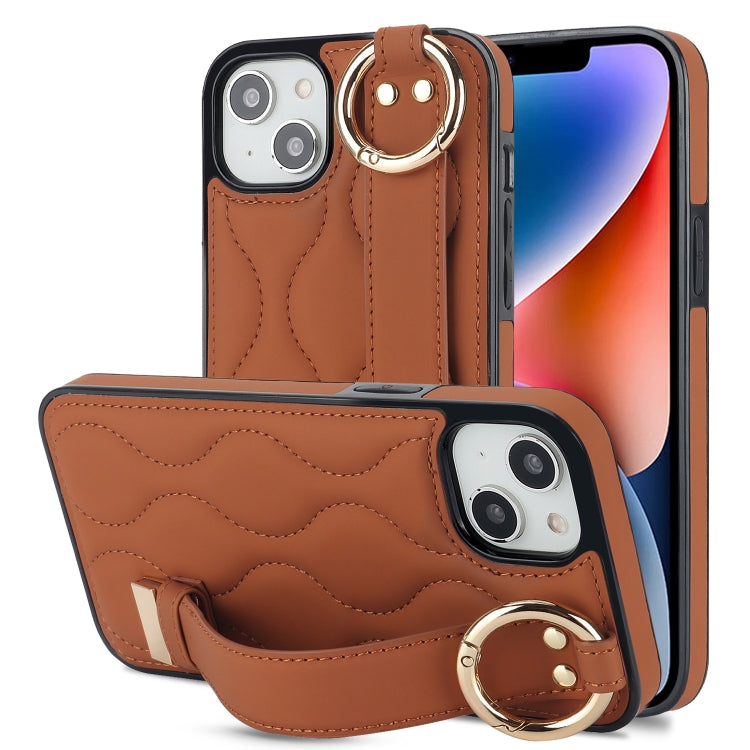 Non-slip Full Coverage Ring PU Phone Case with Wristband, For iPhone 16, For iPhone 14 Plus, For iPhone 14