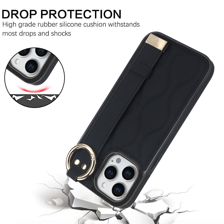 Non-slip Full Coverage Ring PU Phone Case with Wristband, For iPhone 14 Pro, For iPhone 14 Pro Max, For iPhone 13 Pro Max