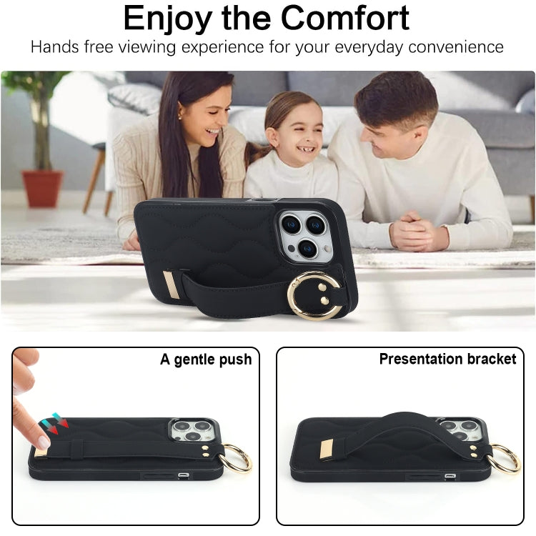 Non-slip Full Coverage Ring PU Phone Case with Wristband, For iPhone 14 Pro, For iPhone 14 Pro Max, For iPhone 13 Pro Max