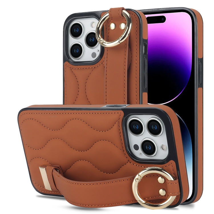 Non-slip Full Coverage Ring PU Phone Case with Wristband, For iPhone 14 Pro, For iPhone 14 Pro Max, For iPhone 13 Pro Max