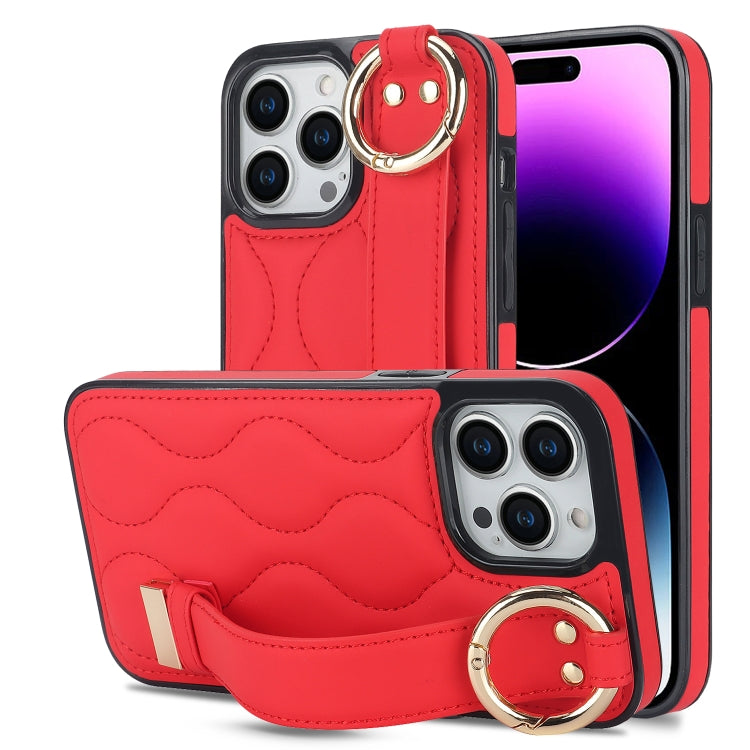 Non-slip Full Coverage Ring PU Phone Case with Wristband, For iPhone 14 Pro, For iPhone 14 Pro Max, For iPhone 13 Pro Max