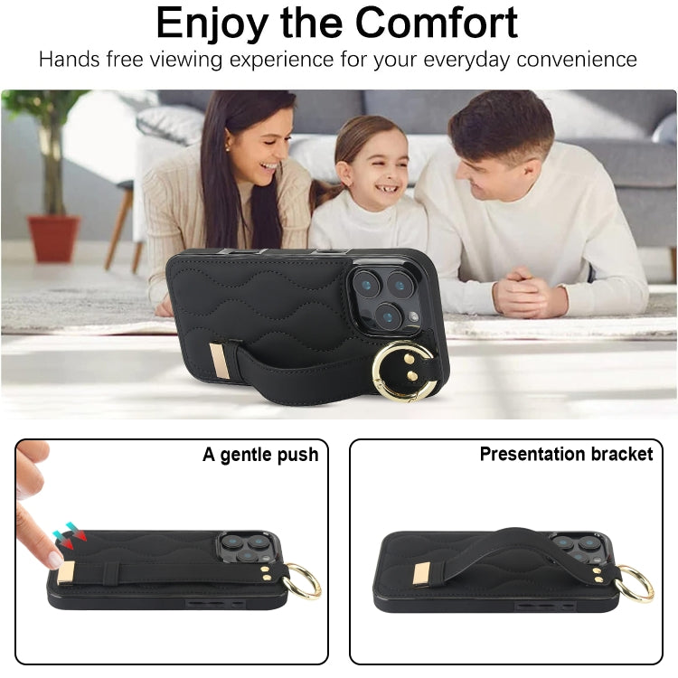 Non-slip Full Coverage Ring PU Phone Case with Wristband, For iPhone 16 Pro Max, For iPhone 16 Pro, For iPhone 16 Plus