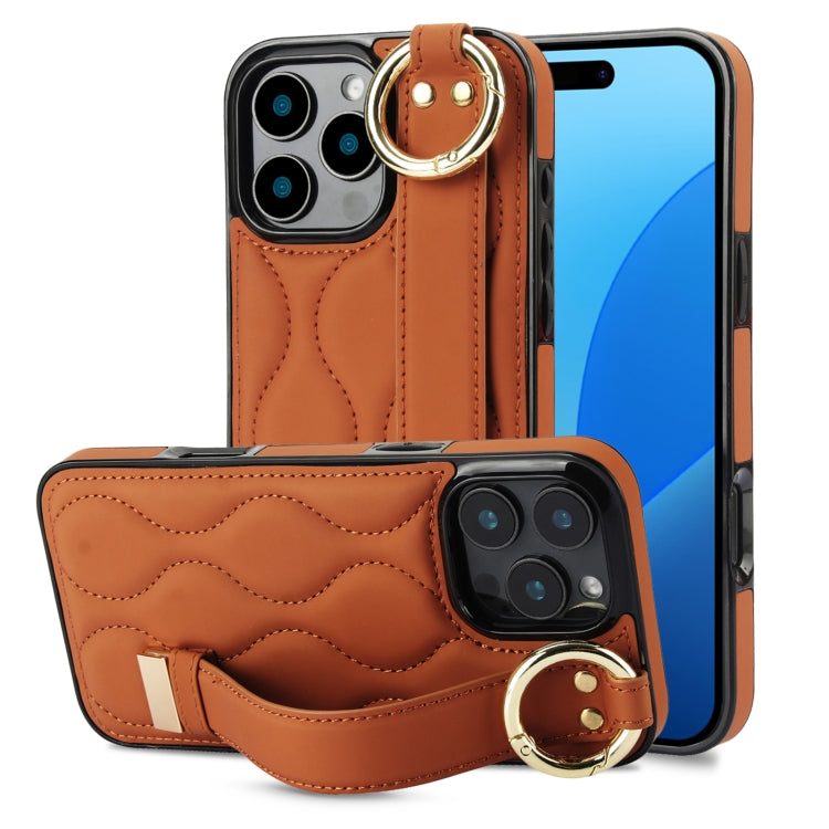 Non-slip Full Coverage Ring PU Phone Case with Wristband, For iPhone 16 Pro Max, For iPhone 16 Pro, For iPhone 16 Plus