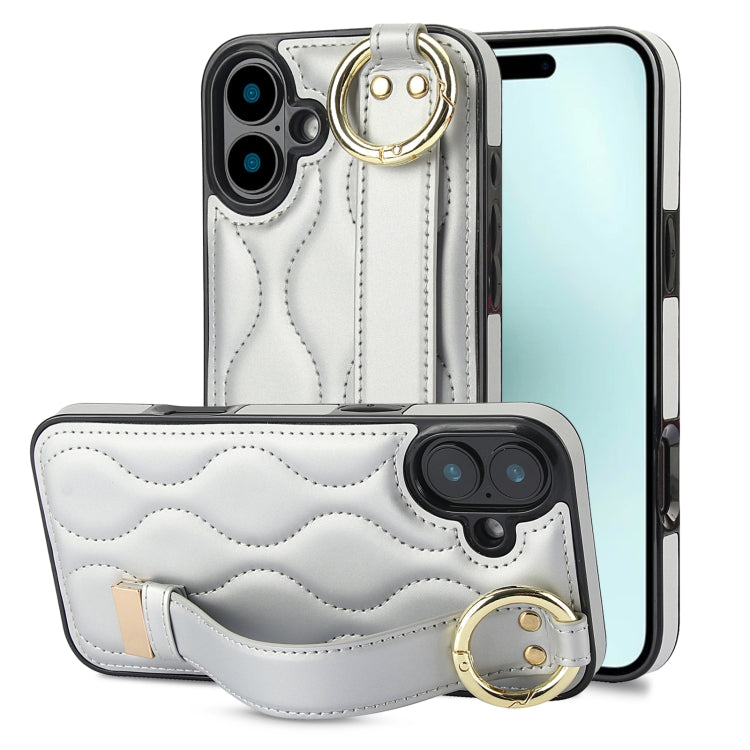 Non-slip Full Coverage Ring PU Phone Case with Wristband, For iPhone 16 Pro Max, For iPhone 16 Pro, For iPhone 16 Plus