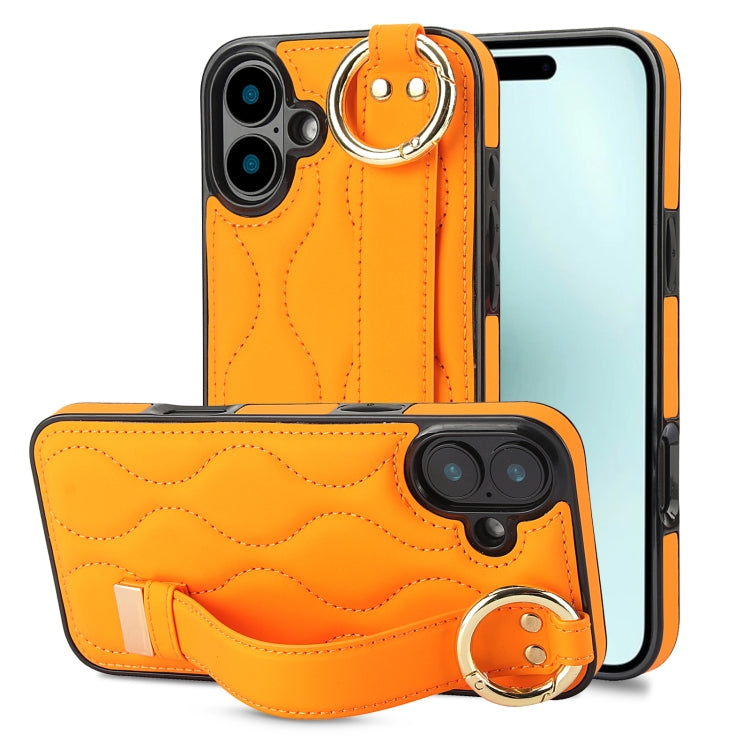 Non-slip Full Coverage Ring PU Phone Case with Wristband, For iPhone 16 Pro Max, For iPhone 16 Pro, For iPhone 16 Plus