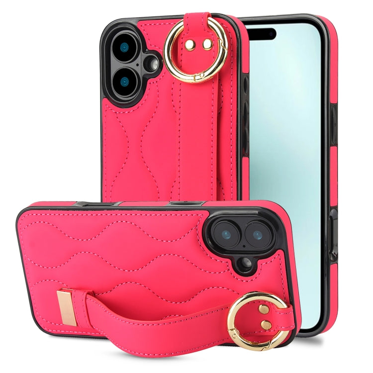 Non-slip Full Coverage Ring PU Phone Case with Wristband, For iPhone 16 Pro Max, For iPhone 16 Pro, For iPhone 16 Plus