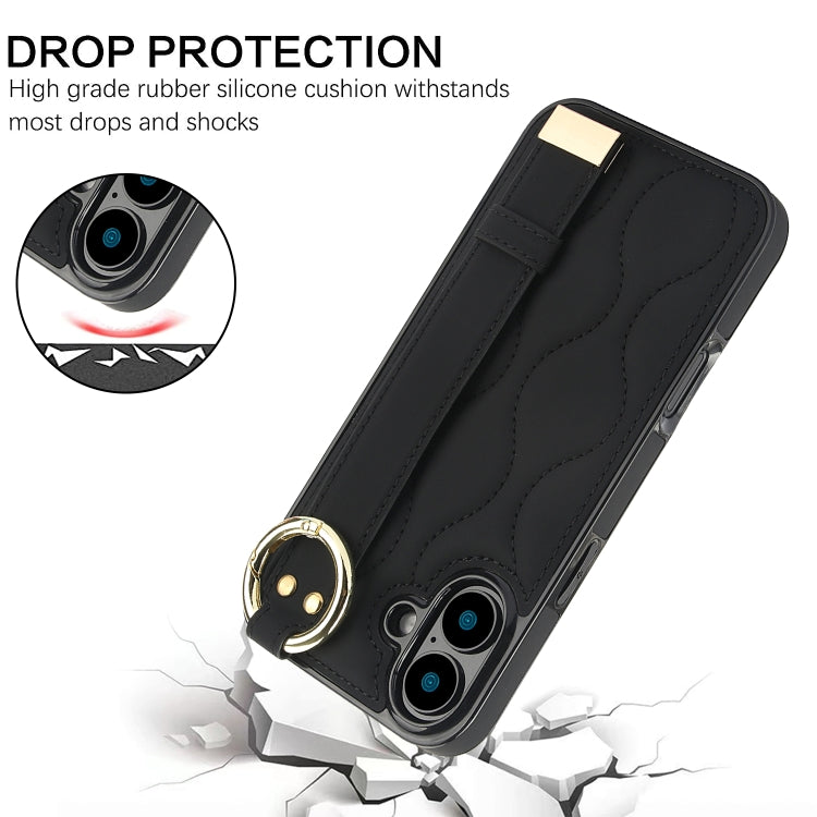 Non-slip Full Coverage Ring PU Phone Case with Wristband, For iPhone 16, For iPhone 14 Plus, For iPhone 14