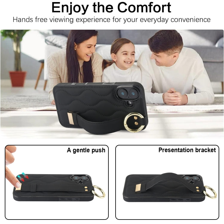 Non-slip Full Coverage Ring PU Phone Case with Wristband, For iPhone 16, For iPhone 14 Plus, For iPhone 14