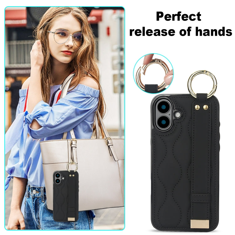 Non-slip Full Coverage Ring PU Phone Case with Wristband, For iPhone 16, For iPhone 14 Plus, For iPhone 14