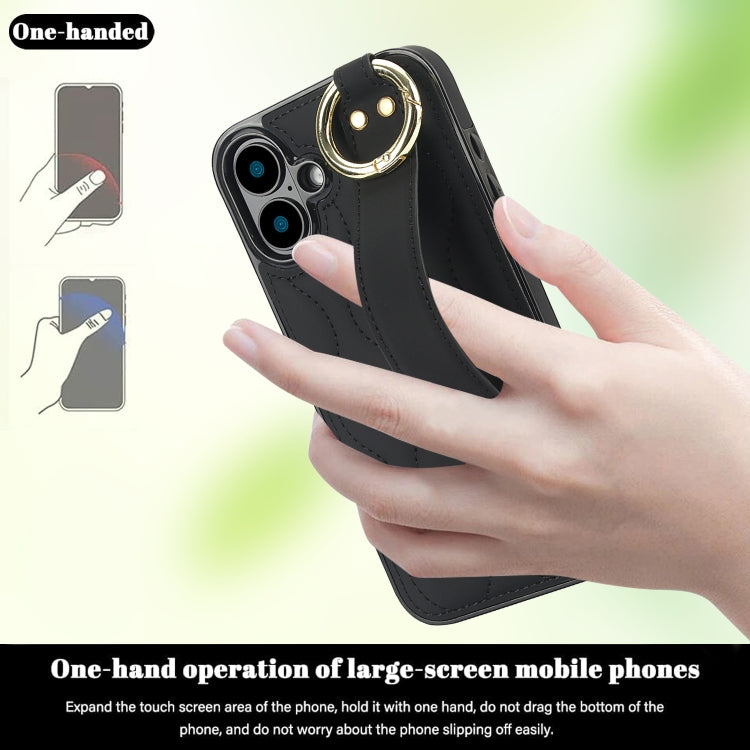 Non-slip Full Coverage Ring PU Phone Case with Wristband, For iPhone 16, For iPhone 14 Plus, For iPhone 14