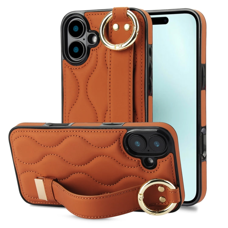 Non-slip Full Coverage Ring PU Phone Case with Wristband, For iPhone 16, For iPhone 14 Plus, For iPhone 14