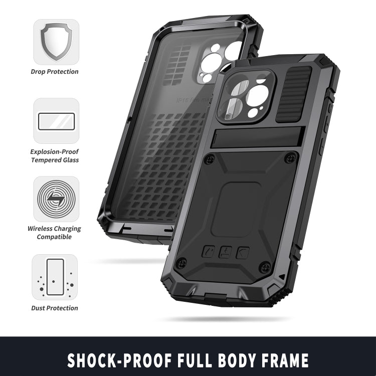 جراب هاتف R-JUST مقاوم للصدمات والماء والغبار والمعدن والسيليكون مع حامل، لهاتف iPhone 15 Pro Max، وiPhone 15 Pro، وiPhone 15 Plus، وiPhone 15