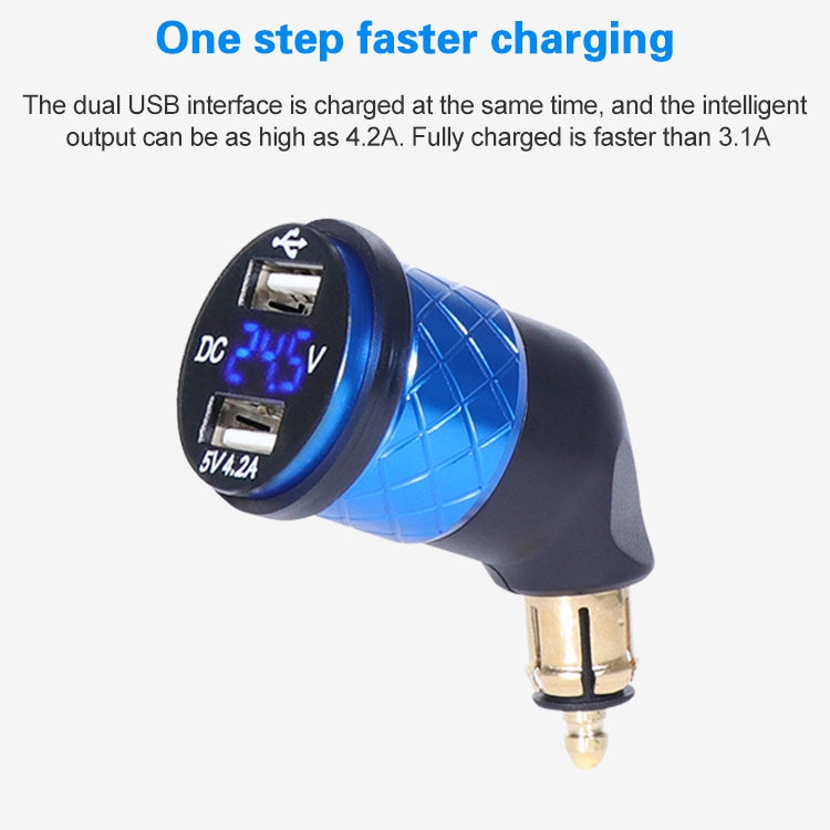 German EU Plug Special Motorcycle Elbow Charger Dual USB Voltmeter 4.2A Charger, Black, Blue, Red, Gold