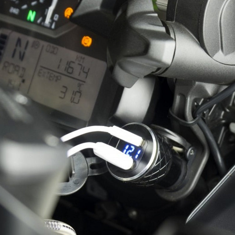 German EU Plug Special Motorcycle Elbow Charger Dual USB Voltmeter 4.2A Charger, Black, Blue, Red, Gold