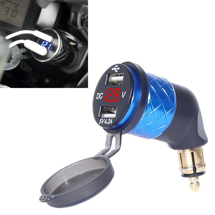 German EU Plug Special Motorcycle Elbow Charger Dual USB Voltmeter 4.2A Charger, Black, Blue, Red, Gold
