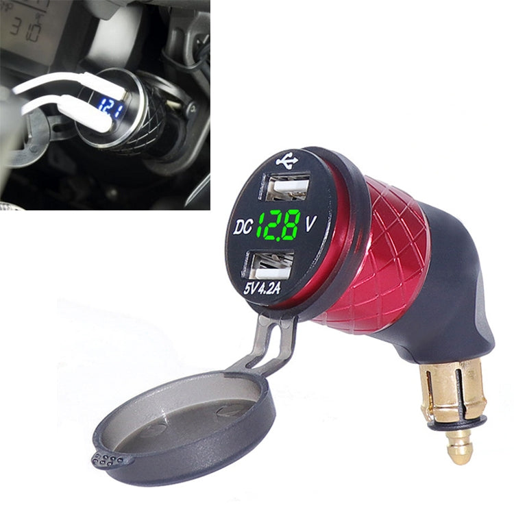 German EU Plug Special Motorcycle Elbow Charger Dual USB Voltmeter 4.2A Charger, Black, Blue, Red, Gold