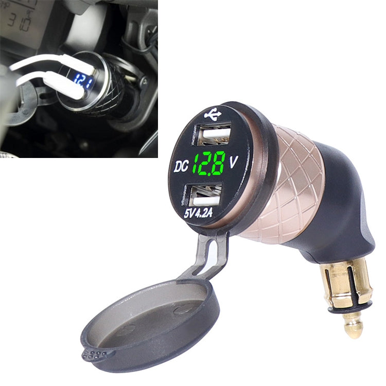 German EU Plug Special Motorcycle Elbow Charger Dual USB Voltmeter 4.2A Charger, Black, Blue, Red, Gold