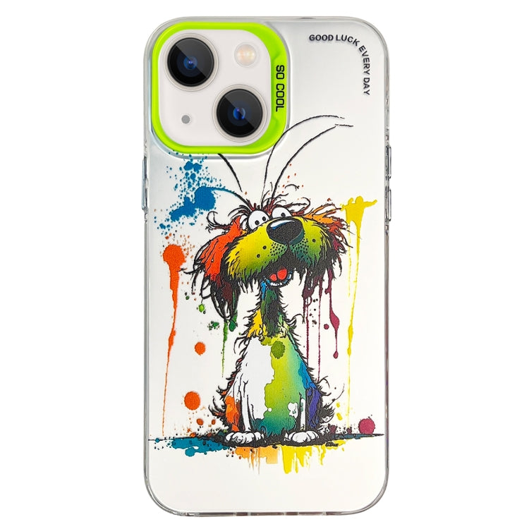 Double Layer Color Silver Series Animal Oil Painting Phone Case, For iPhone 14, For iPhone 15 Pro Max