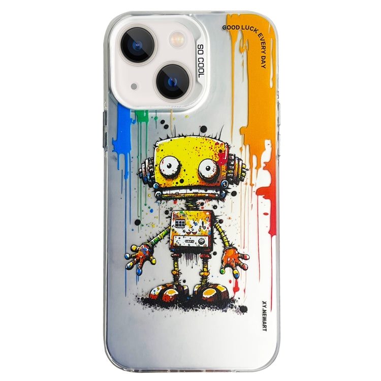 Double Layer Color Silver Series Animal Oil Painting Phone Case, For iPhone 14, For iPhone 15 Pro Max