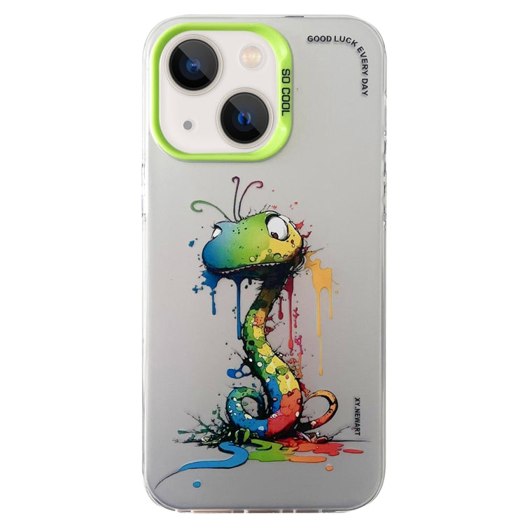 Double Layer Color Silver Series Animal Oil Painting Phone Case, For iPhone 14, For iPhone 15 Pro Max