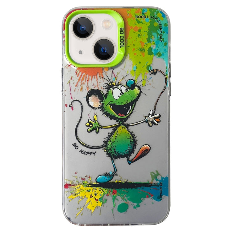 Double Layer Color Silver Series Animal Oil Painting Phone Case, For iPhone 14, For iPhone 15 Pro Max