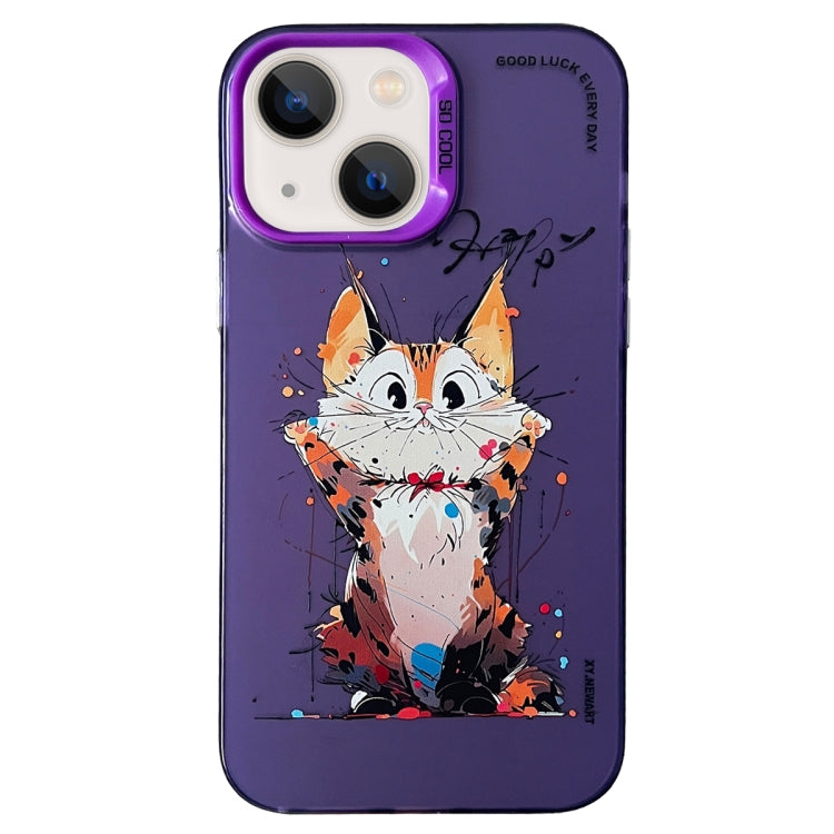 Double Layer Color Silver Series Animal Oil Painting Phone Case, For iPhone 14, For iPhone 15 Pro Max