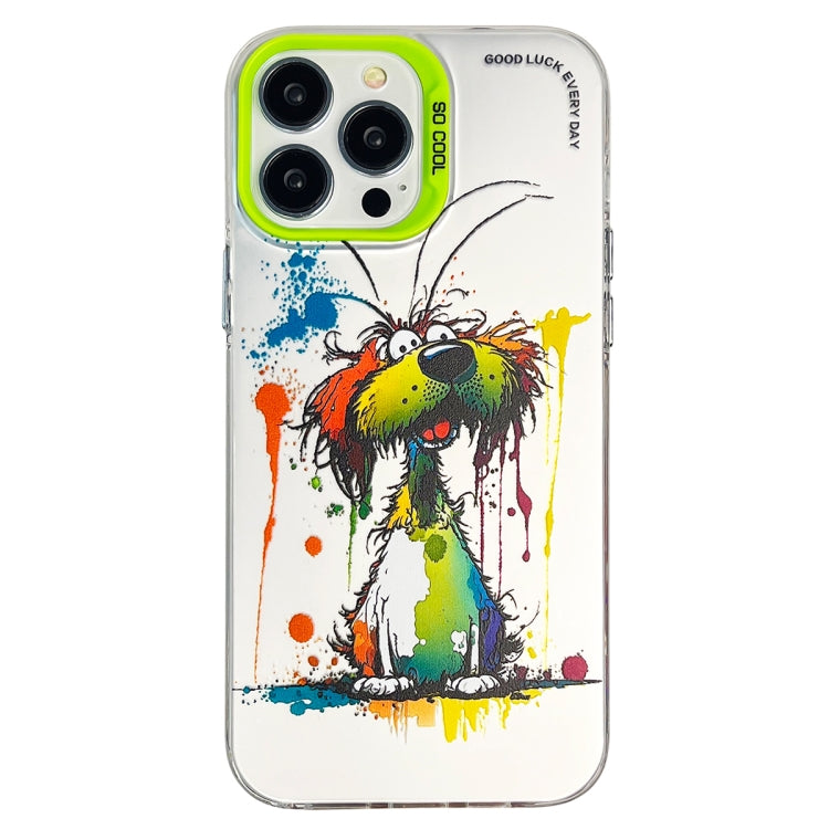 Double Layer Color Silver Series Animal Oil Painting Phone Case, For iPhone 14 Pro, For iPhone 15 Pro